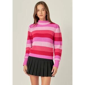 English Factory Stripe Mockneck Long Sleeve Sweater